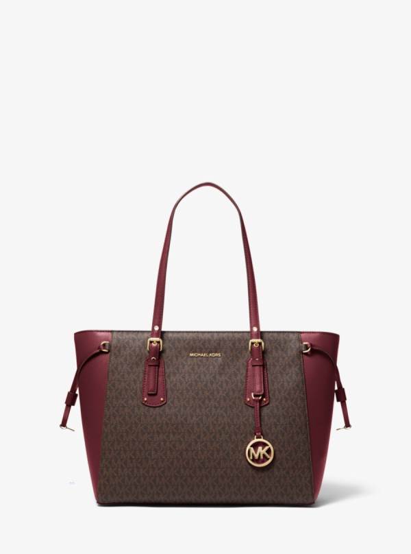 Damske Prenosná Taška Michael Kors Voyager Medium Logo Bordove - Kabelky Michael Kors Obchod | RDEBP-3524